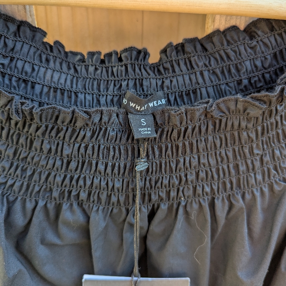 Black Off-Shoulder Lace Hem Top - Picture 2 of 4